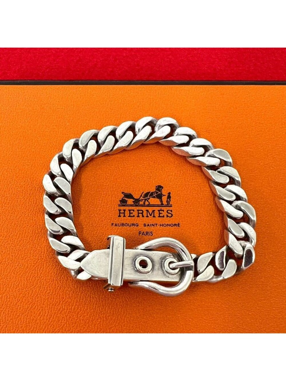 Hermes Vintage Boucles Sellier PM Bracelet 925 Sterling Silver